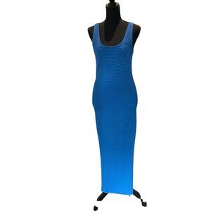 Frame XS Blue Knit Crochet Maxi Dress Slit Boho Beach Cover Up Tank Summer